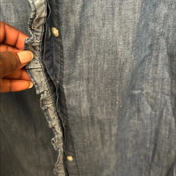 LOFT Chambray Ruffle Sleeve Blouse - Picture 3 of 3